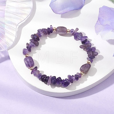 Natural Amethyst Chip & Cuboid Beaded Stretch Bracelets for Women BJEW-JB10808-01-1