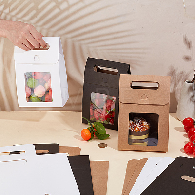 Folding Paper Gift Bags with Hole Handle and Plastic Visible Window ABAG-WH0038-52B-02-1