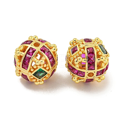 Rack Plating Brass Micro Pave Colorful Cubic Zirconia Beads KK-L215-307G-1