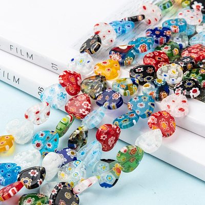Heart Handmade Millefiori Glass Beads Strands LK-R004-68-1