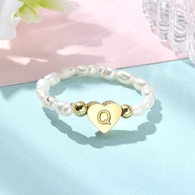 Natural Freshwater Pearl & 304 Stainless Steel Bead Finger Rings RJEW-FS00001-17-1