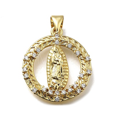 Brass Micro Pave Cubic Zirconia Pendants KK-C090-35G-08-1