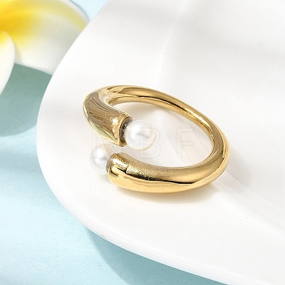 304 Stainless Steel with Imitation Pearl Cuff Open Rings for Women RJEW-Z144-01G-03-1