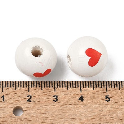 Valentine's Day Spray Painted & Printed Wood European Beads WOOD-L023-03I-1