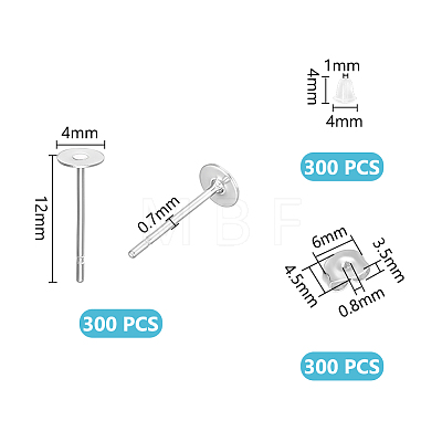 Unicraftale 300Pcs 304 Stainless Steel Stud Earring Findings STAS-UN0052-50-1