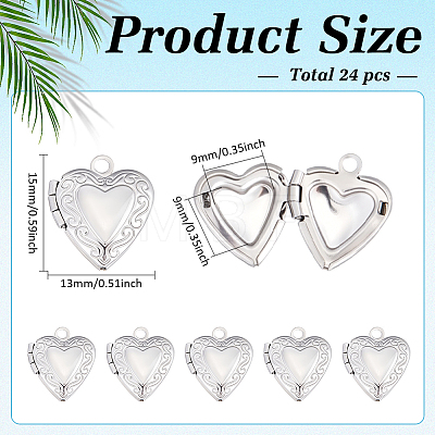 24Pcs 316 Stainless Steel Locket Pendants STAS-ME0003-39-1
