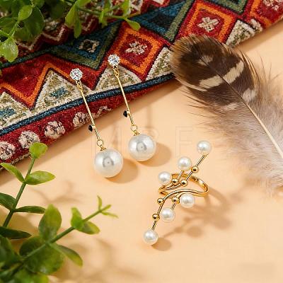 Iron with Imitation Pearl Round Dangle Stud Earrings and Cuff Rings Set YS4776-1-1