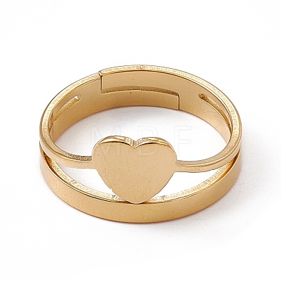 Ion Plating(IP) 201 Stainless Steel Heart Adjustable Ring for Women RJEW-K238-04G-1