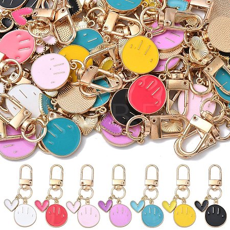 35Pcs 7 Colors Alloy Enamel Smiling Face & Heart Pendant Decorations HJEW-YW00286-1