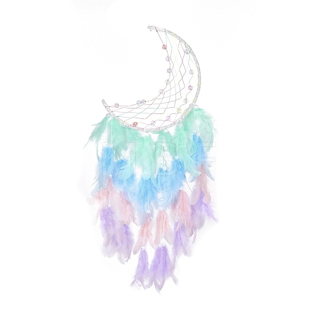 Iron Woven Web/Net with Feather Pendant Decorations AJEW-P097-08-1