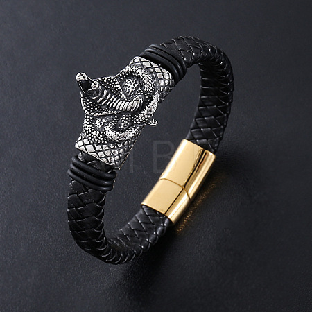 Punk Braided PU Leather Cord Bracelets WA3101-2-1