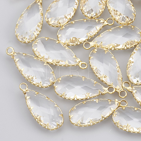 Brass Glass Pendants KK-T035-49-1