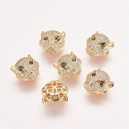 Brass Micro Pave Cubic Zirconia Leopard Beads ZIRC-L007-41G-1