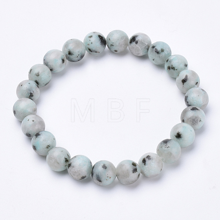 Natural Sesame Jasper/Kiwi Jasper Beaded Stretch Bracelets BJEW-S128-04-1