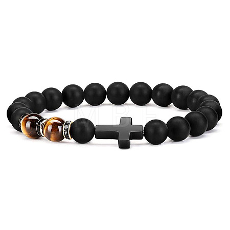 Bohemian Tiger Eye Stone Bracelet Cross Natural Stone Beads Vintage Matte Bead Bracelet ZU3790-4-1
