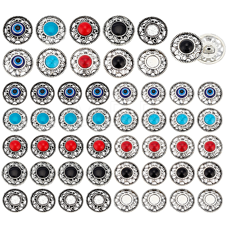 60Pcs 10 Styles Bohemian Opaque Resin Cabochons & Shank Buttons Sets DIY-PH0036-14-1