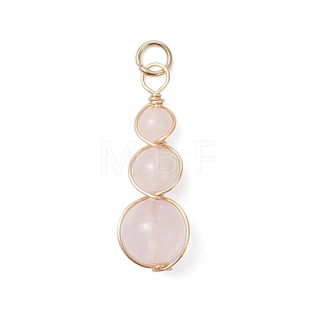 Natural Rose Quartz Round Beaded Pendants PALLOY-JF04700-01-1