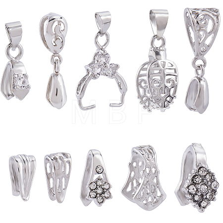 50Pcs 10 Styles Filigree Rack Plating Brass Pendant Pinch Bails KK-SC0005-57-1