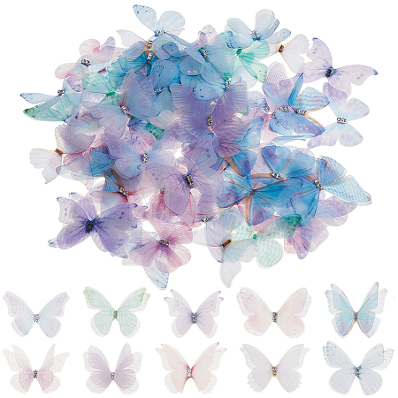 80Pcs 10 Colors Cloth Butterfly Ornament Accessories DIY-CY0004-03-1