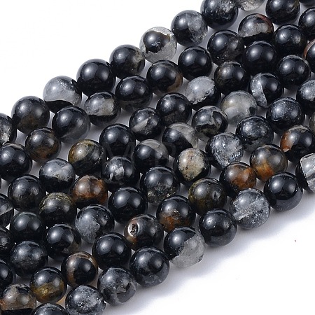 Natural Black Tourmaline Beads Strands G-F666-05A-6mm-1