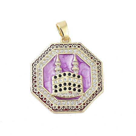 Rack Plating Brass Micro Pave Clear Cubic Zirconia Pendants KK-H474-22G-02-1