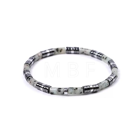 Bohemian Natural Amazonite & Platinum Synthetic Non-magnetic Hematite Beaded Stretch Bracelets for Women Men NY1304-7-1