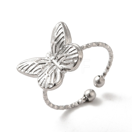 Non-Tarnish 304 Stainless Steel Butterfly Open Cuff Rings for Women RJEW-H136-05P-1
