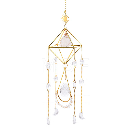 Geometric Natural Raw Quartz Crystal Suncatchers DJEW-PW0007-01A-1