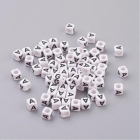 Letter A Cube Acrylic Beads X-PL37C9308-A-1