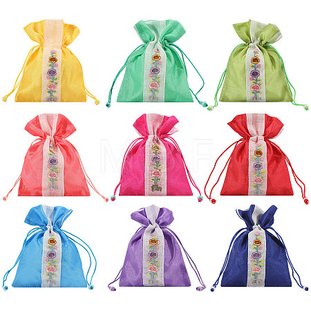 9Pcs 9 Colors 3D Floral Embroidery Cloth Drawstring Bags ABAG-CA0001-21-1