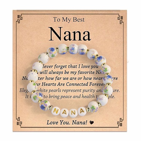 Round Handmade Floral Porcelain & Resin Beaded Stretch Bracelets for Women QO2336-5-1