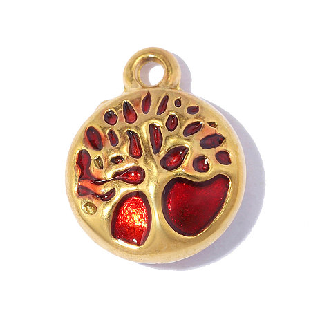 304 Stainless Steel with Red Enamel Charms SA-OY001-22G-1