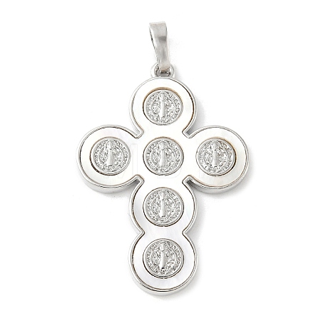 Brass Pave Natural White Shell Pendants KK-S522-01D-P-1