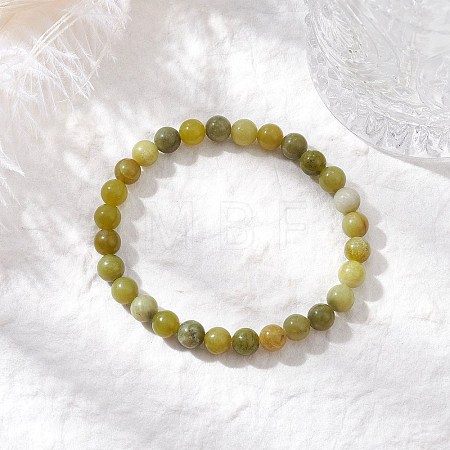 Natural Chinese Jade Round Bead Stretch Bracelets for Women Men BJEW-TA00599-1
