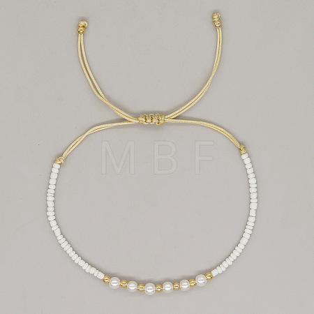 Adjustable Imitation Pearl and Glass Seed Beaded Braided Bracelets for Women NV1607-4-1