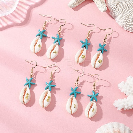 Natural Mixed Cowrie Shell Dangle Earrings EJEW-JE06871-1