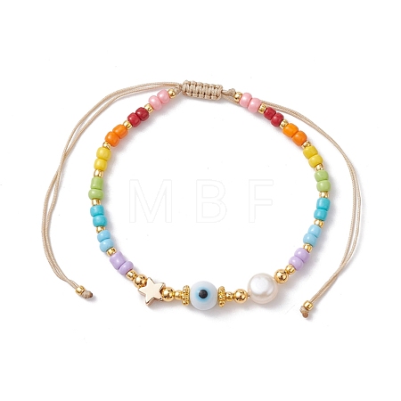 Colorful Glass Seed & Brass Braided Bead Bracelet BJEW-JB10138-03-1