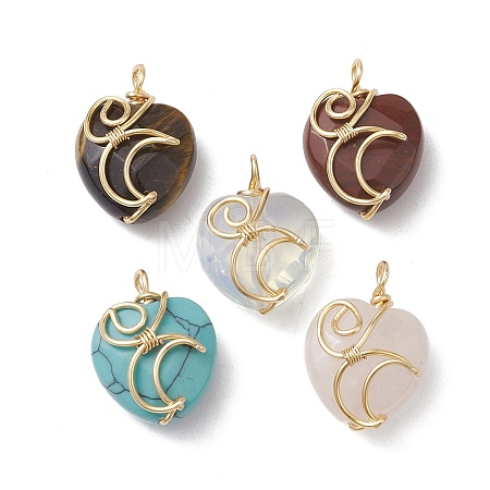 Natural & Synthetic Mixed Gemstone Copper Wire Wrapped Pendants PALLOY-JF02599-1