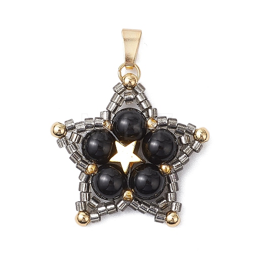 Natural Black Onyx(Dyed & Heated) Star Pendants PALLOY-JF03116-01-1