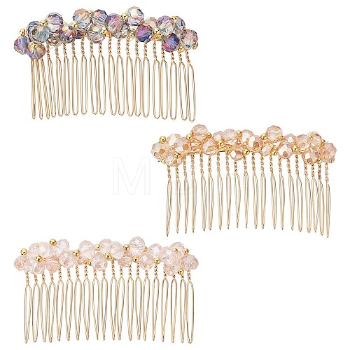 3Pcs 3 Colors Fashionable Glass & Brass Hair Combs OHAR-CP0001-03-1