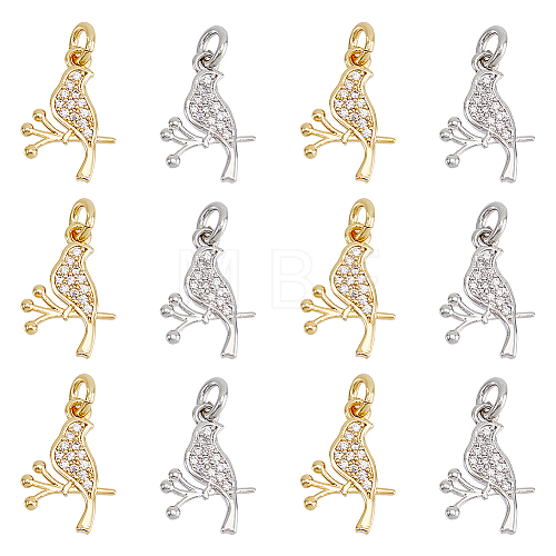 12Pcs 2 Colors Brass Micro Pave Clear Cubic Zirconia Charms FIND-DC0003-27-1