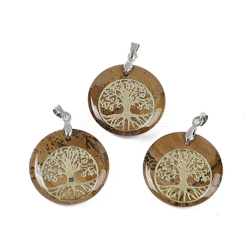 Natural Picture Jasper Flat Round Pendants G-Q188-01P-11-1