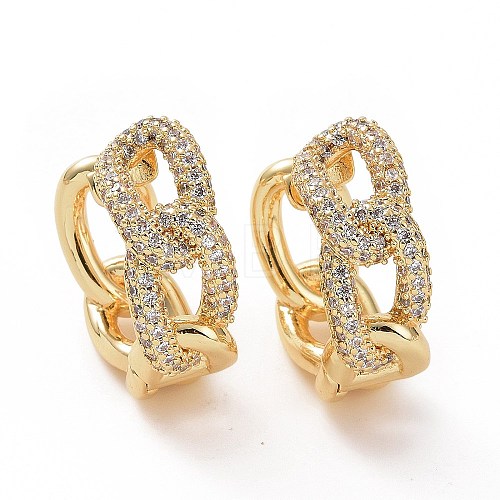 Clear Cubic Zirconia Curb Chains Shape Hoop Earrings EJEW-F304-08G-1