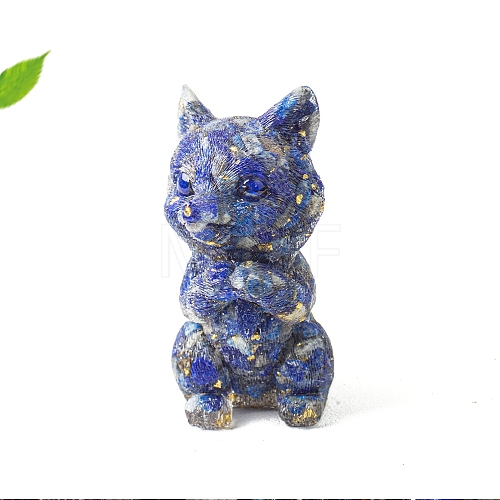 Natural Lapis Lazuli Resin Carved Prayer Fox Statue Home Decoration PW-WG7B3B9-09-1