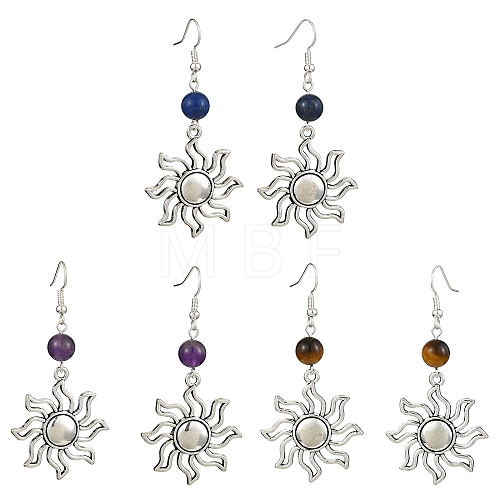 3 Pairs 3 Style Natural Mixed Gemstone Beaded Dangle Earrings EJEW-TA00336-1