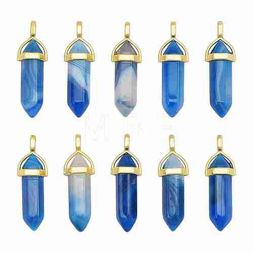 10Pcs Natural Banded Agate Pointed Pendants sgG-SZ0001-27-1