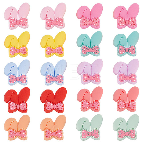 Olycraft 20Pcs 10 Colors Rabbit with Bowknot Food Grade Eco-Friendly Silicone Beads SIL-OC0001-17-1