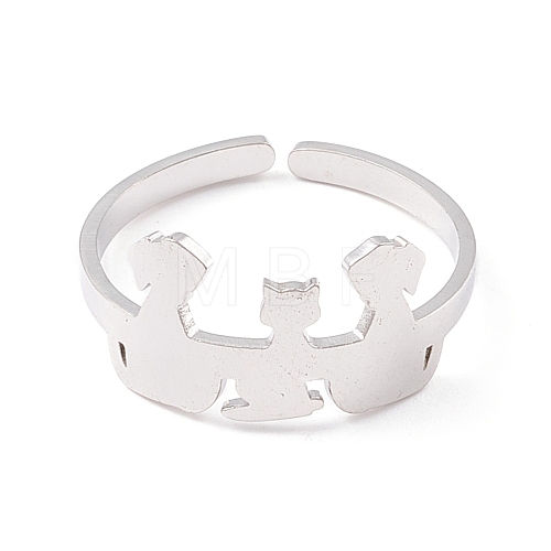 Kittens and Puppies 304 Stainless Steel Cuff Ring for Women RJEW-B035-08P-1
