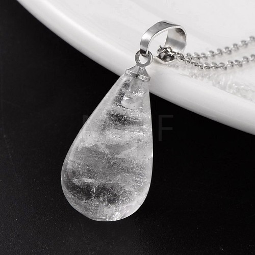 Teardrop Platinum Tone Brass Quartz Crystal Pendants G-F267-04I-1