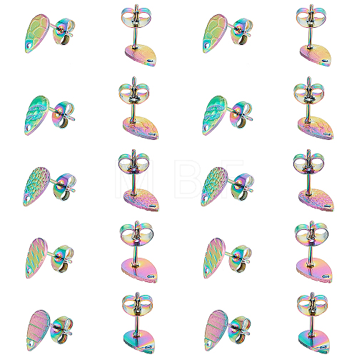 40Pcs 5 Styles Ion Plating(IP) Rainbow Color 304 Stainless Steel Stud Earring Findings STAS-DC0006-88-1